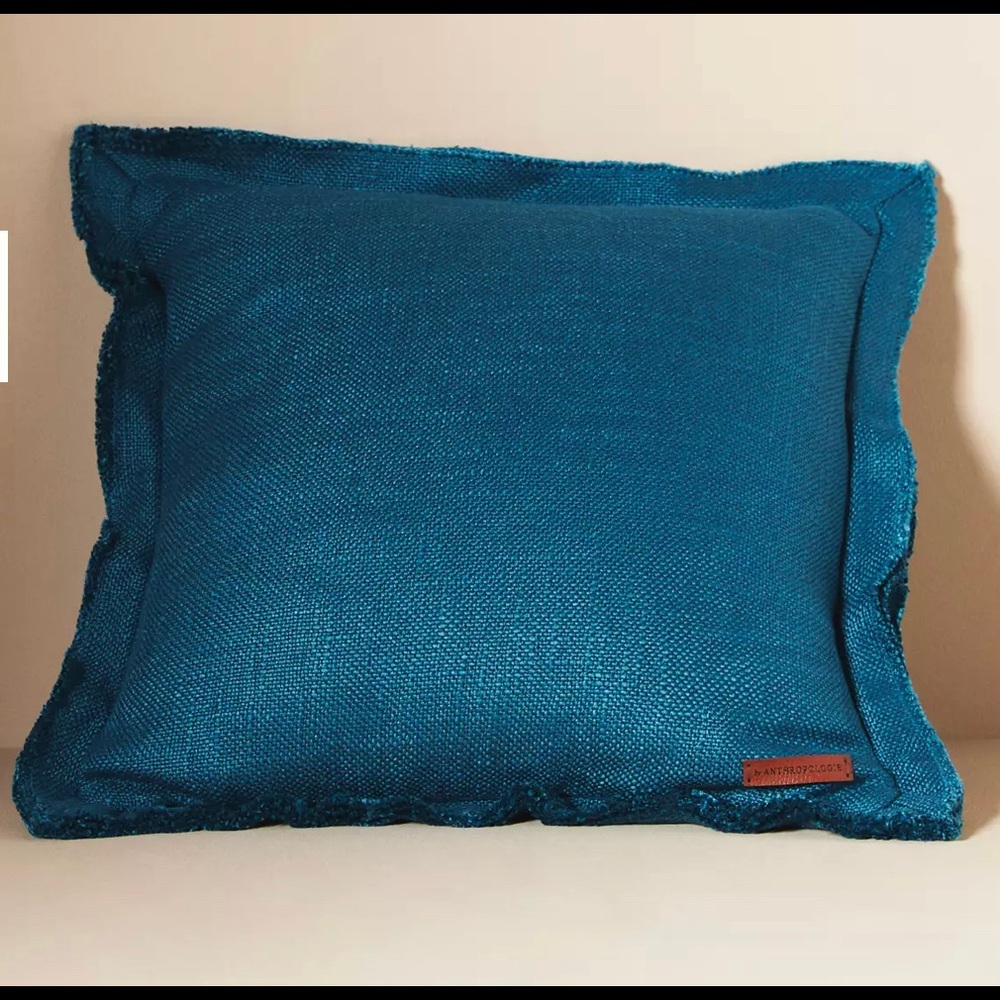 Anthropologie Luxe Linen Blend Pillow 18 x 18 Dark Turquoise NWT
